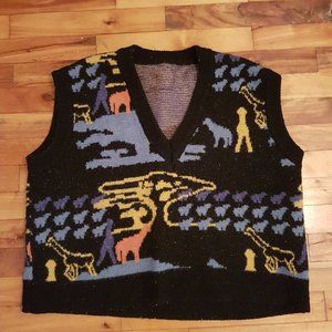 V neck printed knit vest
